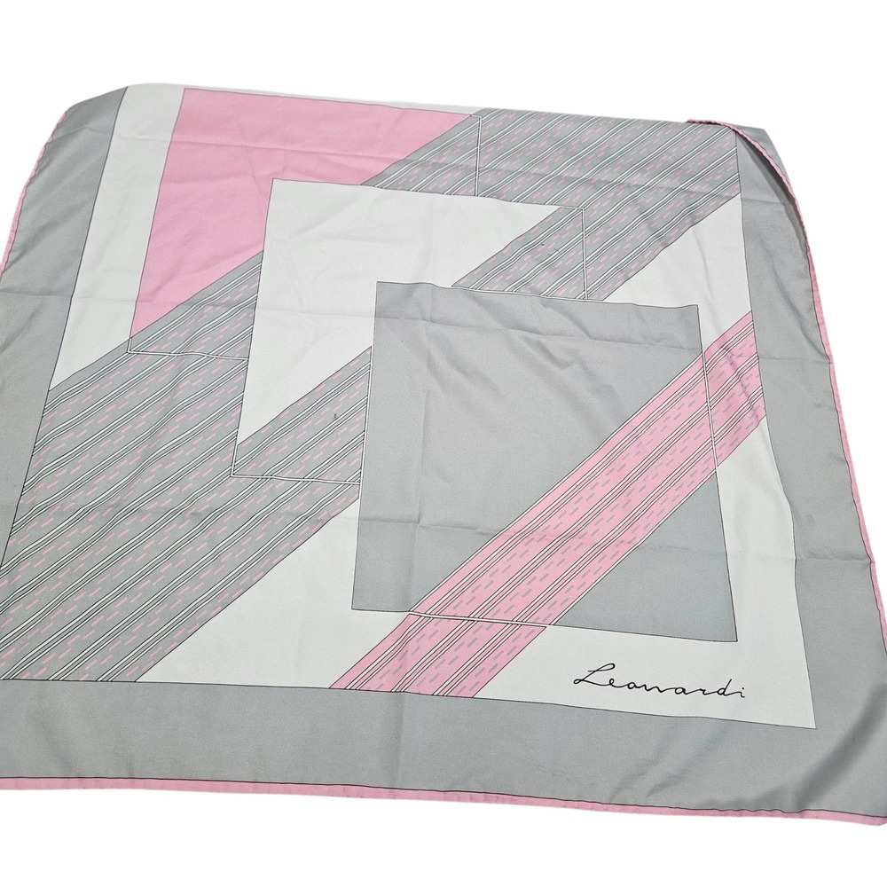 Leonardi‎ Scarf Grey Pink Geometric Abstract Square Elegant Chic Vintage 80s 90s